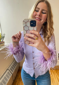 Lilac Ostrich Feather Stretch Blouse